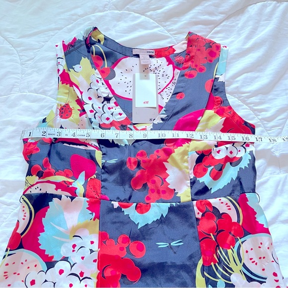 H&M - Pink and Blue Fruit & Flowers Silk Dress - Picture 6 of 12